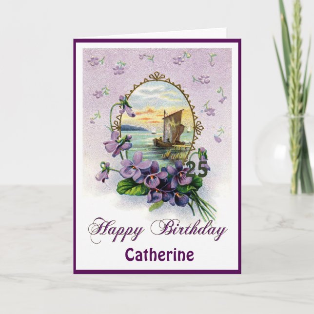 Carte d'anniversaire Violets et Bateaux (Devant)