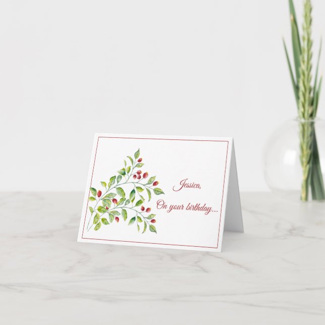 Carte d'anniversaire Watercolor Berry Stem (Devant)