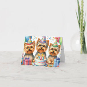 Carte d'anniversaire Yorkie Puppy avec Casquettes 