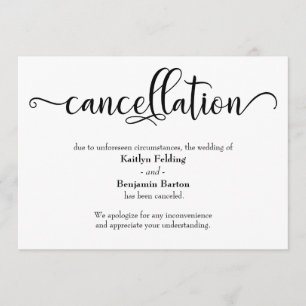 Carte d'annonce d'annulation de mariage en calligr