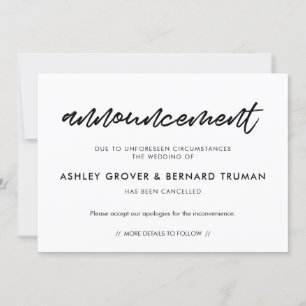 Carte d'annonce d'annulation de mariage moderne