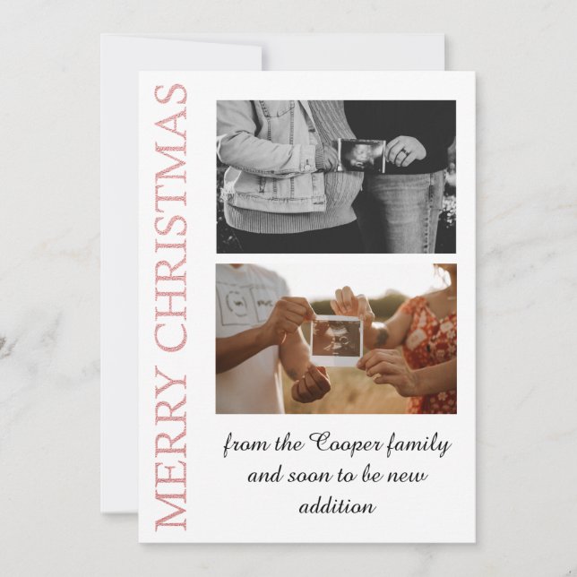 Carte d'annonce de bébé rose gold, plus on est de  (Devant)