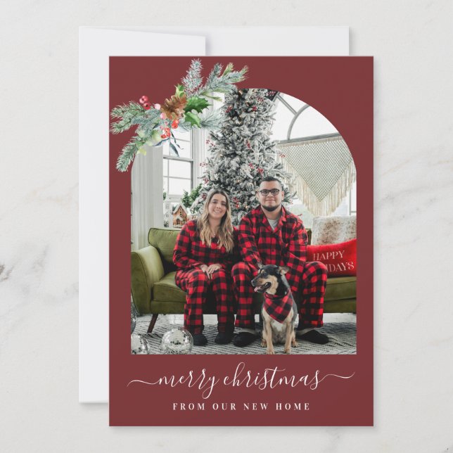 Carte d'annonce de déménagement rouge Joyeux Noël (Devant)