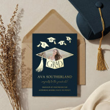 Carte d'annonce de graduation à feuille d'or avec