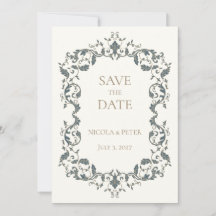 Carte d'annonce de mariage à motif de rouleau orné