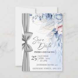Carte d'annonce de mariage à motif floral bleu élé