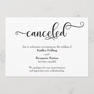 Carte d'annonce de mariage annulé avec calligraphi