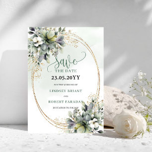 Carte d'annonce de mariage chic vert sauge botaniq