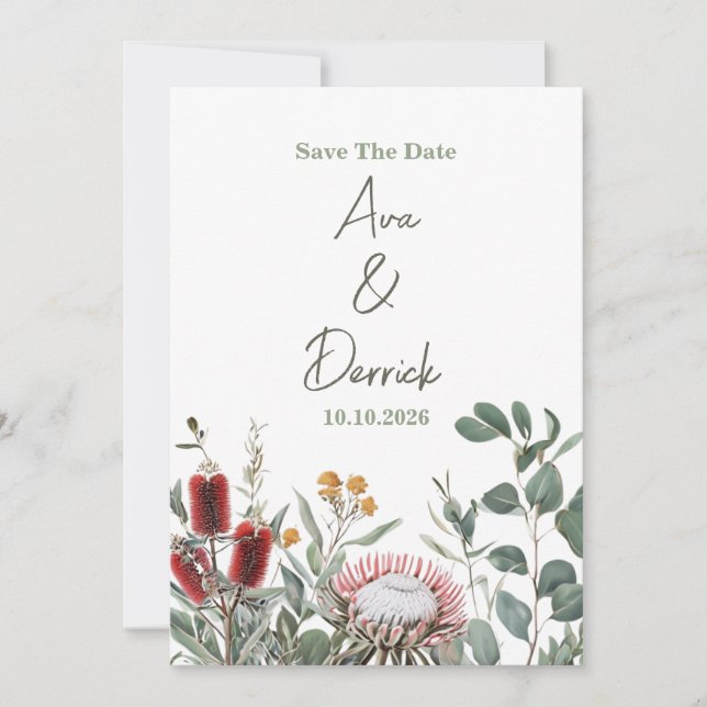 Carte d'annonce de mariage élégante aux fleurs nat (Devant)