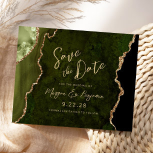 Carte d'annonce de mariage élégante en agate vert 