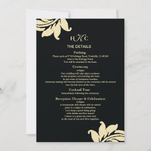 Carte d'annonce de mariage en damas noir et ivoire