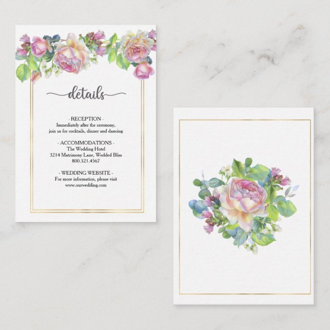 Carte d'annonce de mariage florale rose chic (Devant / Derrière)
