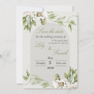 Carte d'annonce de mariage minimaliste à pois blan