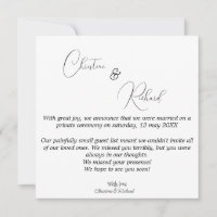 Carte d'annonce de mariage privé personnalisée