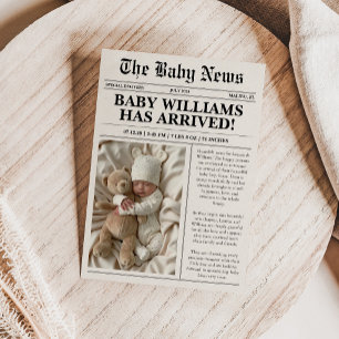 Carte d'annonce de naissance avec photo de journal