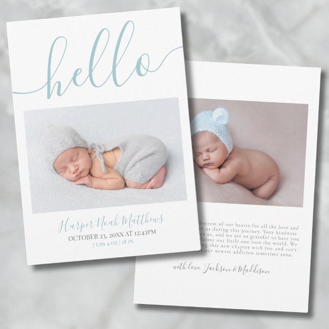 Carte d'annonce de naissance de bébé photo minimal (Minimalist Baby Boy Photo Birth Announcement Card)