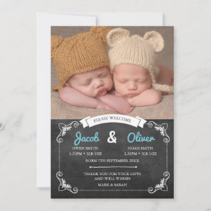 Carte d'annonce de naissance de jumeaux / remercie