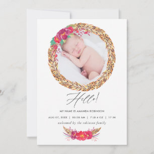 Carte d'annonce de naissance de safari floral aqua