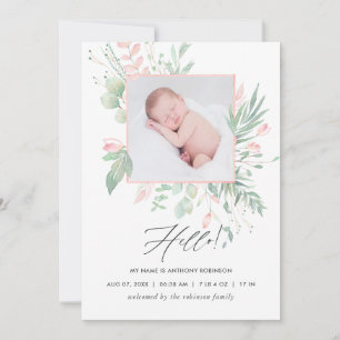 Carte d'annonce de naissance Pastel Blush Greenery