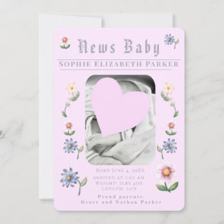 Carte d'annonce de naissance plate de journal mode