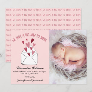 carte d'annonce de naissance Saint-Valentin envelo