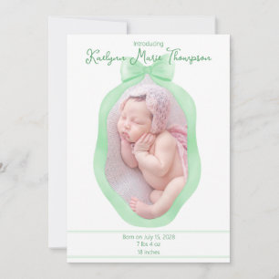 Carte d'annonce de naissance verte encadrée à la b