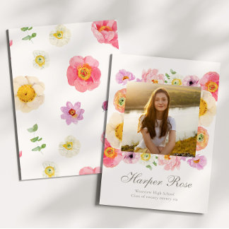 Carte d'annonce de remise de diplôme florale lumin