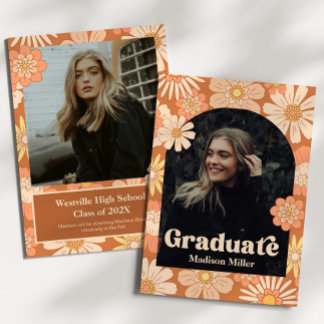 Carte d'annonce de remise de diplôme rétro floral
