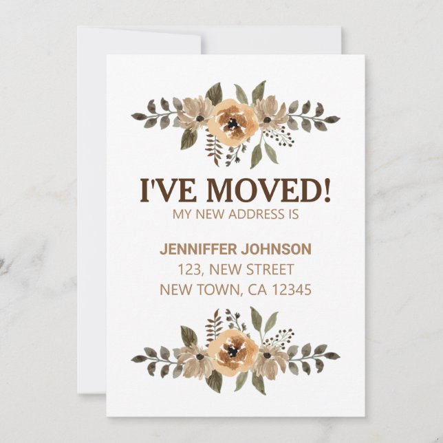 Carte d'annonce J'ai déménagé aquarelle flore (Devant)