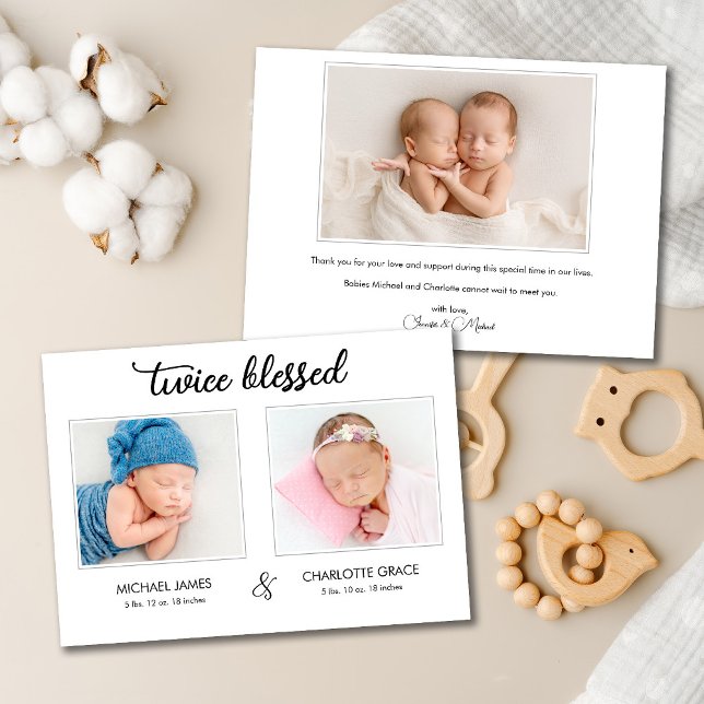 Carte d'annonce photo de jumeaux deux fois bénis (Créateur téléchargé)