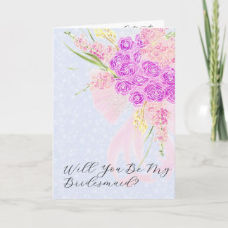 Carte Dans le ruban rose doux-bleu, serez-vous ma….