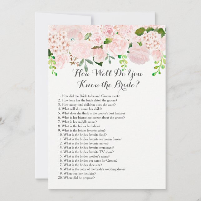 Carte Dans quelle mesure connaissez-vous la mariée? (Devant)