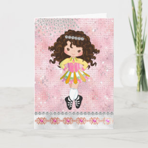 Carte Danse irlandaise personnalisée Brunette Girl Birth