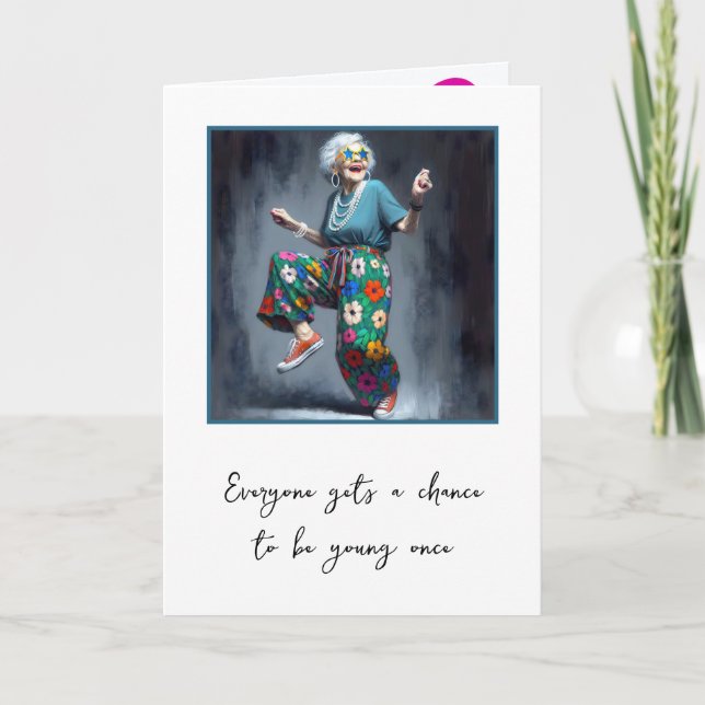 Carte Danser Vielle Dame pour 80e anniversaire (Devant)