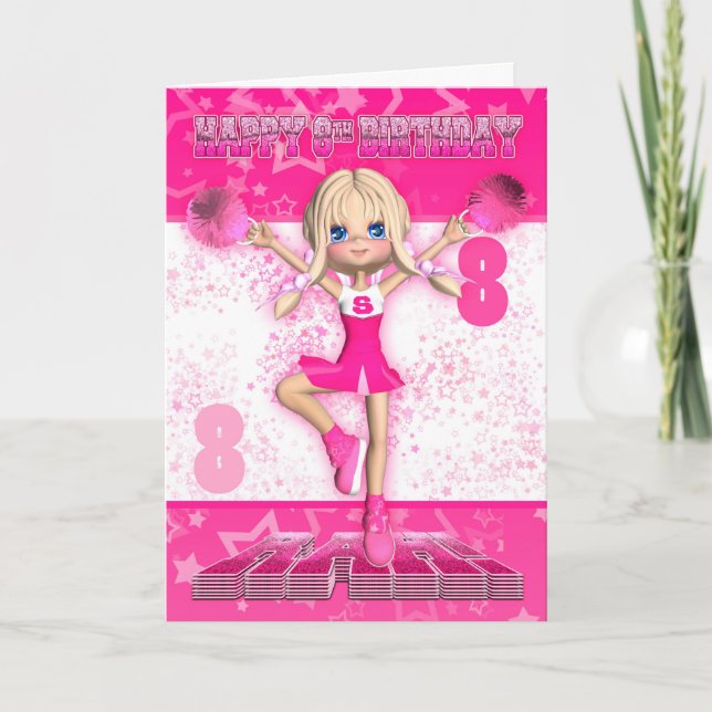 Carte Danses de Pom-pom girl du 8e anniversaire, Étoiles (Devant)