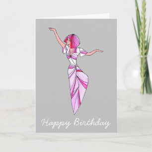 Carte Danseur rose funky fille avec cheveux roses