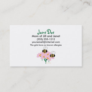 Carte D'appel 2 abeilles et fleurs roses centrées