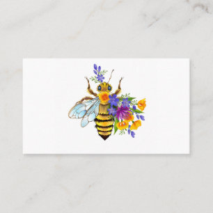 Carte D'appel Abeille à fleurs avec plantes sauvages