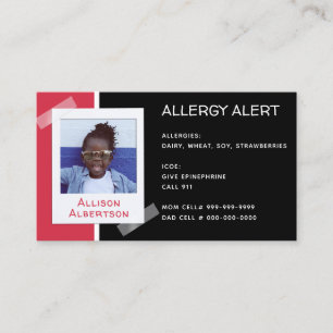 Carte D'appel Alerte allergique Enfants Photo Médicale Urgence g