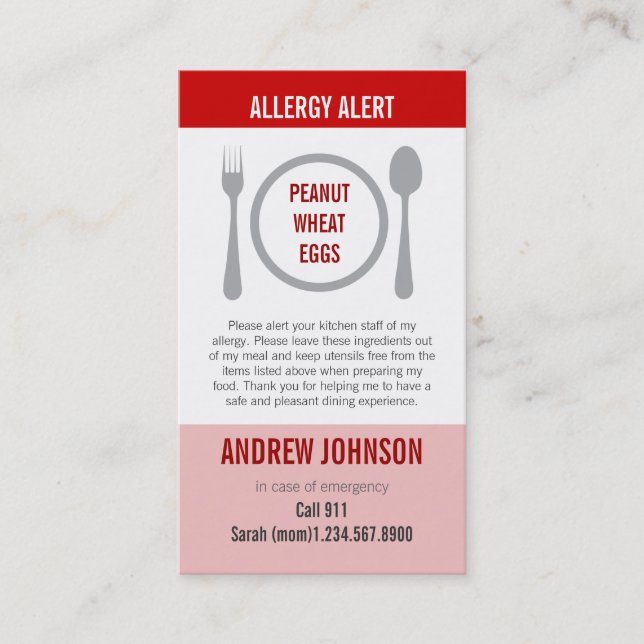 Carte D'appel Allergie Duotones rouge vigilant (Devant)