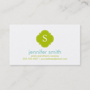 Carte D'appel Aqua Green Quatrefoil Monogram Stripes Motif