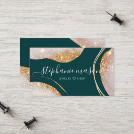 Carte D'appel Aquarelle Abstraite Parties scintillant or vert