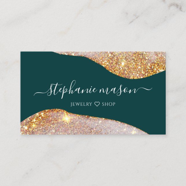 Carte D'appel Aquarelle Abstraite Parties scintillant or Vert Un (Devant)