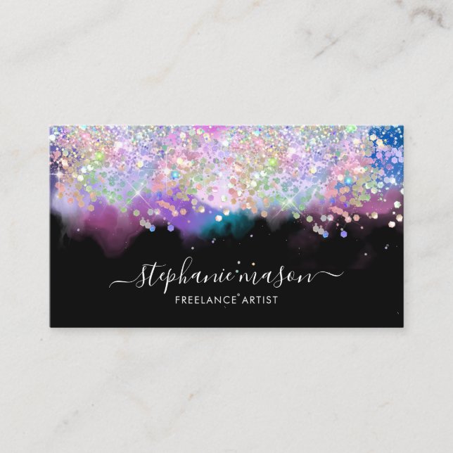 Carte D'appel Aquarelle fille Parties scintillant holographique  (Devant)