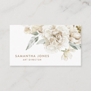 Carte D'appel Aquarelle florale minimaliste moderne Peonie blanc