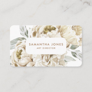 Carte D'appel Aquarelle florale minimaliste moderne Peonie blanc