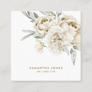 Carte D'appel Aquarelle florale minimaliste moderne Peonie blanc