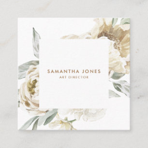 Carte D'appel Aquarelle florale minimaliste moderne Peonie blanc