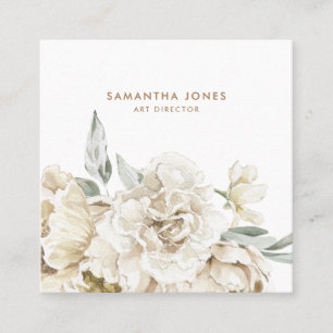 Carte D'appel Aquarelle florale minimaliste moderne Peonie blanc