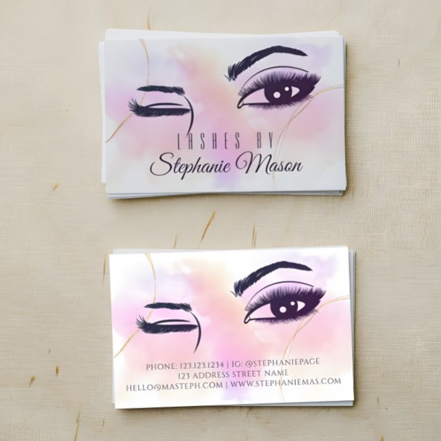 Carte D'appel Aquarelle rose Or Lashes Yeux Blanc Chic (Créateur téléchargé)